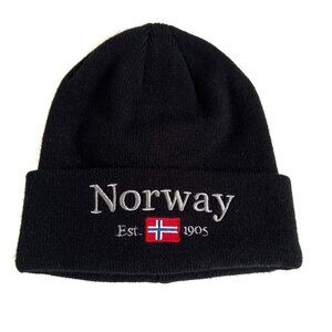 NWOT Rock Expedition Norway Flag Embroidered Beanie/Knit Nordic One Size Black